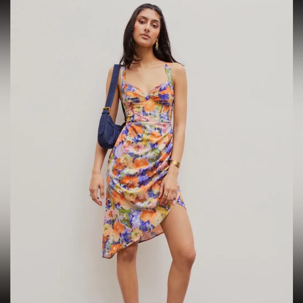 Cider Orange and Purple Floral Asymmetric Slip Dress